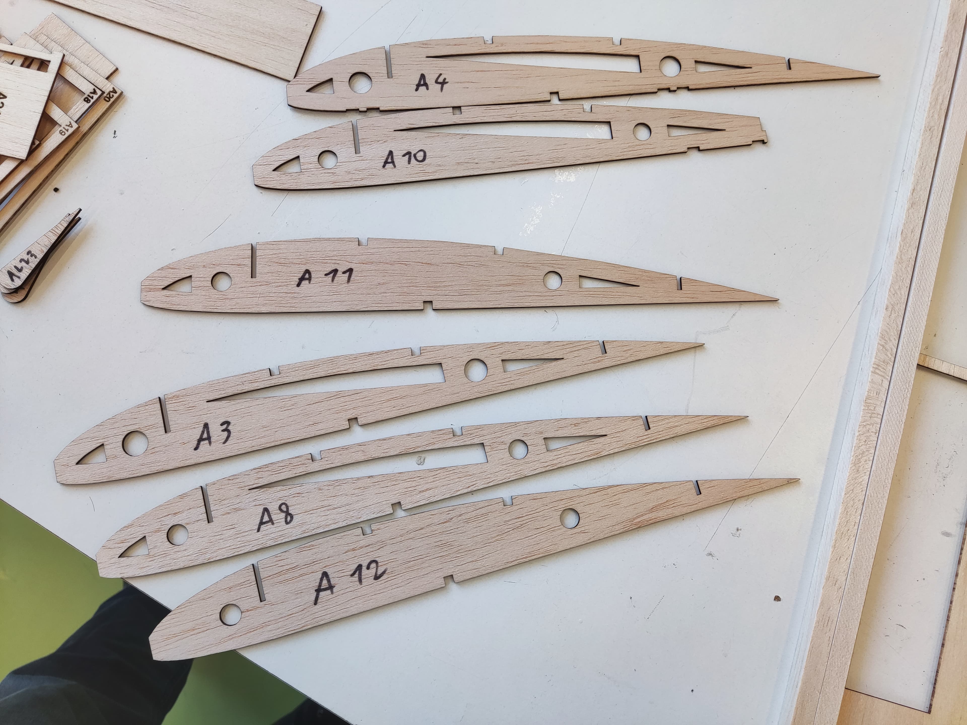 Laser-cut balsa parts